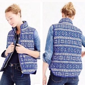 J.Crew Blue Excursion Fair Isle Puffer Vest